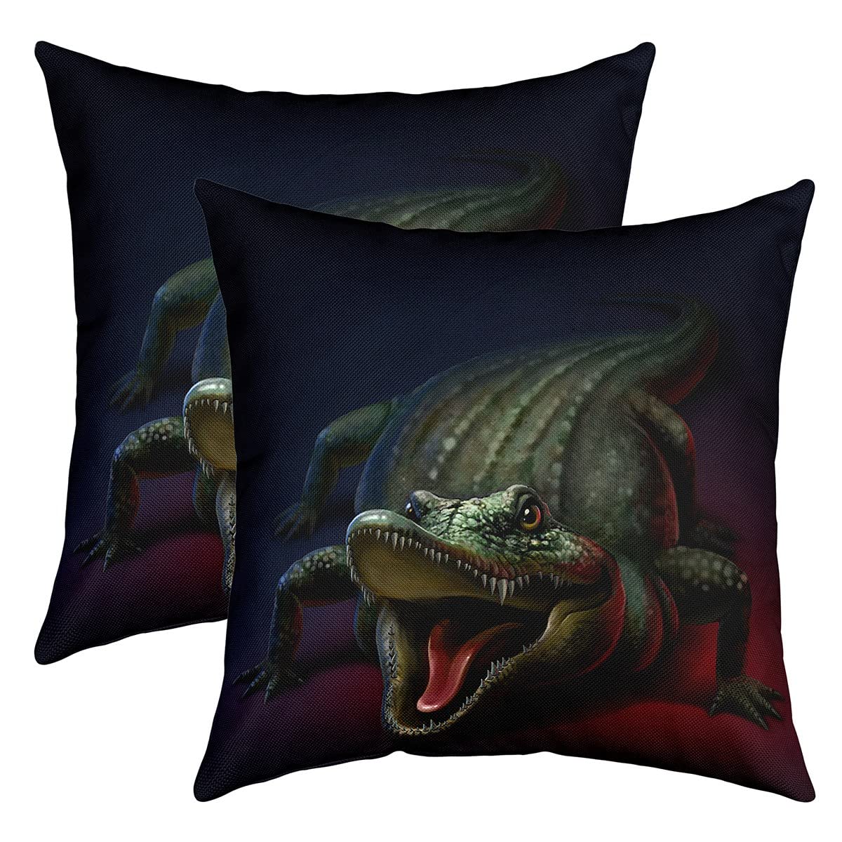 Pack of 2 Crocodile Decorative Throw Pillow Covers Wild Alligator Pattern Square Cushion Case Set for Sofa Bedroom Living Room Wildlife Style Animal Theme Pillow Cases Pillowcases 20x20 Inch — image 1