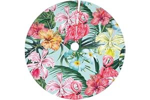 LUMANSITTER Tropical Flamingo Flower Palm Tree Leaf Botanical 36 Inch Christmas Tree Skirt Carpet Mat Funny Party Decor Supplies for Xmas Halloween Decorations Occasion Ornament