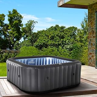 Whirlpool MSpa aufblasbar für 6 Personen SPA 185x185cm In-Outdoor Pool 132 Massagedüsen Timer Heizung Aufblasfunktion per Knopfdruck TÜV geprüft Bubble Spa Wellness Massage