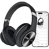 DOQAUS Bluetooth Headphones Over Ear, 90H Playtime Wireless Headphones with App Control, 9 EQ, Deep Bass, HiFi Stereo Sound, Headset for Travel Commute Gym and Study, Foldable Memory Foam