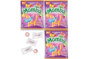 Mamba Fruit Sticks Chews Candy with Omegapak Starlight Mints Bundle of 3 Bags 180g / 6.3 Oz. Each