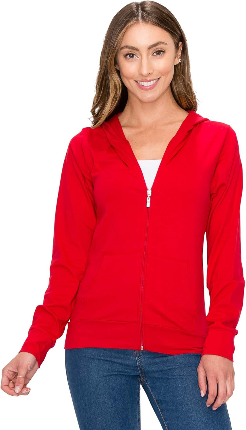 Women's Full Zip Hoodie Jacket - Slim Fit Lightweight Long Sleeve Hooded Zip Up Sweatshirt Athletic Workout: Clothing