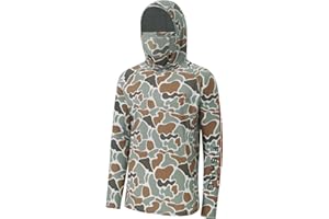 Bassdash Men’s UPF 50+ Hooded Breathable Camo Shirts with Face Mask Lightweight Neck Gaiter Fishing Hiking Hoodie Shirt FS51M