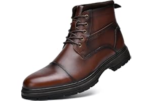 Holy dove Mens Oxford Leather Dress Boots Cap Toe Side Zip Fashion Mid Top Chukka Ankle Boots for Men