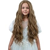 WAVELNM Kids Brunette Wig Light Brown Long Curly Wavy Wigs for GirlsChild Auburn Wig Synthetic Wigs for Daily Halloween Use