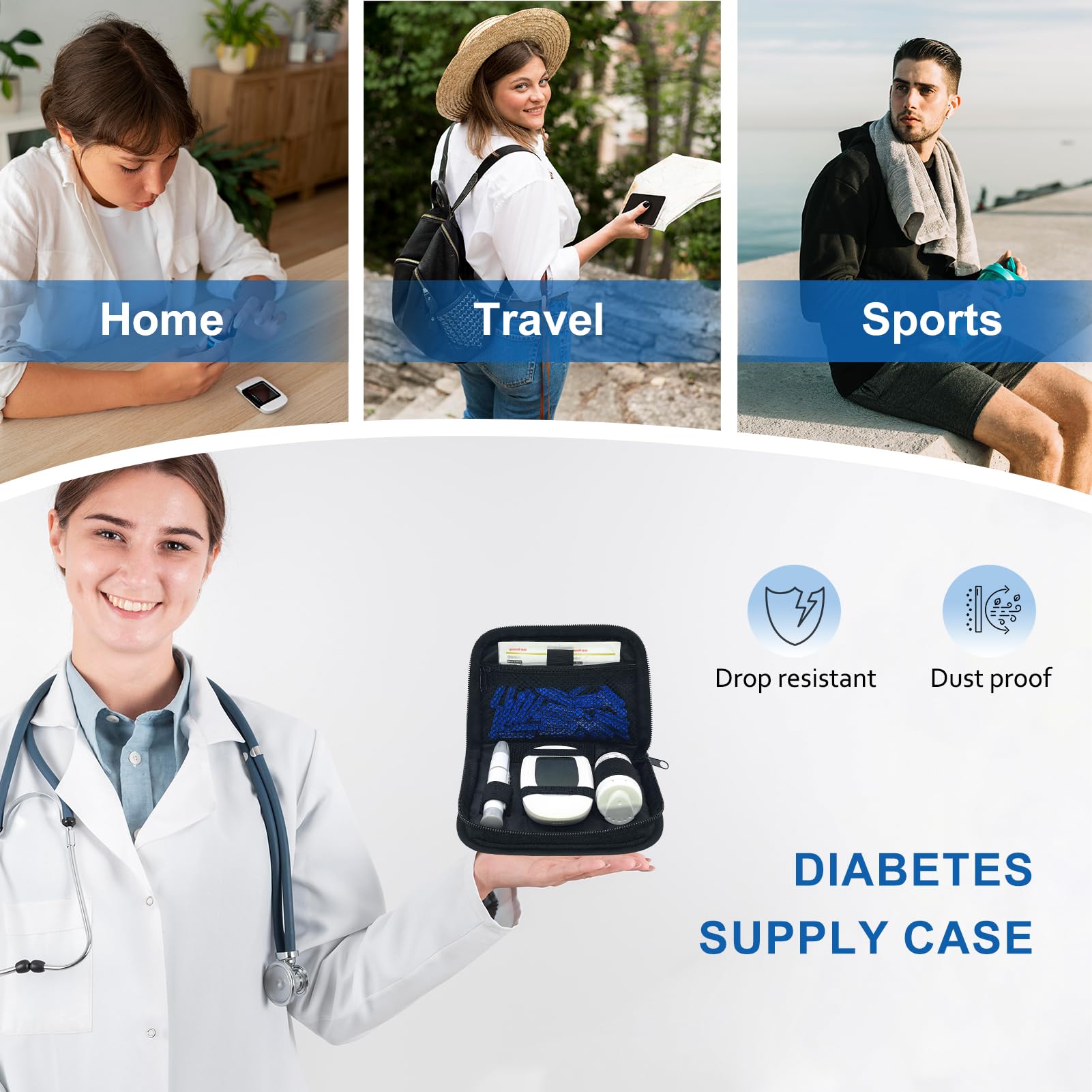 ICIMBI Diabetes Supply Case, Diabetic Organizer Carrying Case Kit, Portable Diabetes Testing Kit Case, Blood Glucose Meter Storage Bag