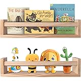 BOMID Wall Bookshelves,Set of 2 Natural Wood Floating Bookshelf,Nursery Shelves,Floating Book Shelves for Wall(Burlywood)