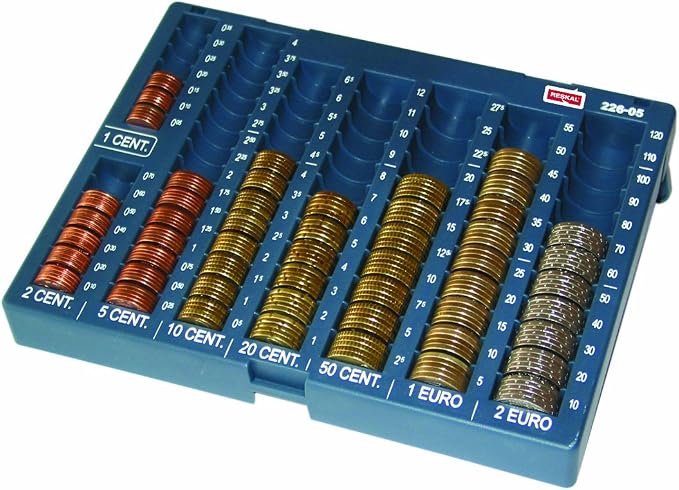 Reskal Monnayeur Avec Couvercle Bleu - 226,05€ En Pièces Euro, Polystyrène Antichoc