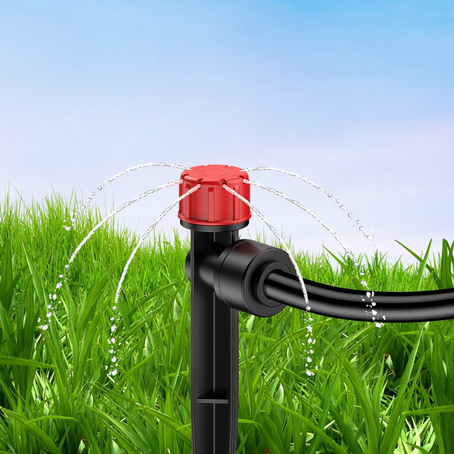 Photo 1 of Pawfly 30 Pcs Push-to-Fit Drip Irrigation Emitters with Adjustable Water Flow Irrigation Drippers Drip Emitters Sprinklers with Stake & 8 Holes Drip Irrigation System Parts for 1/4 Inch Tubing