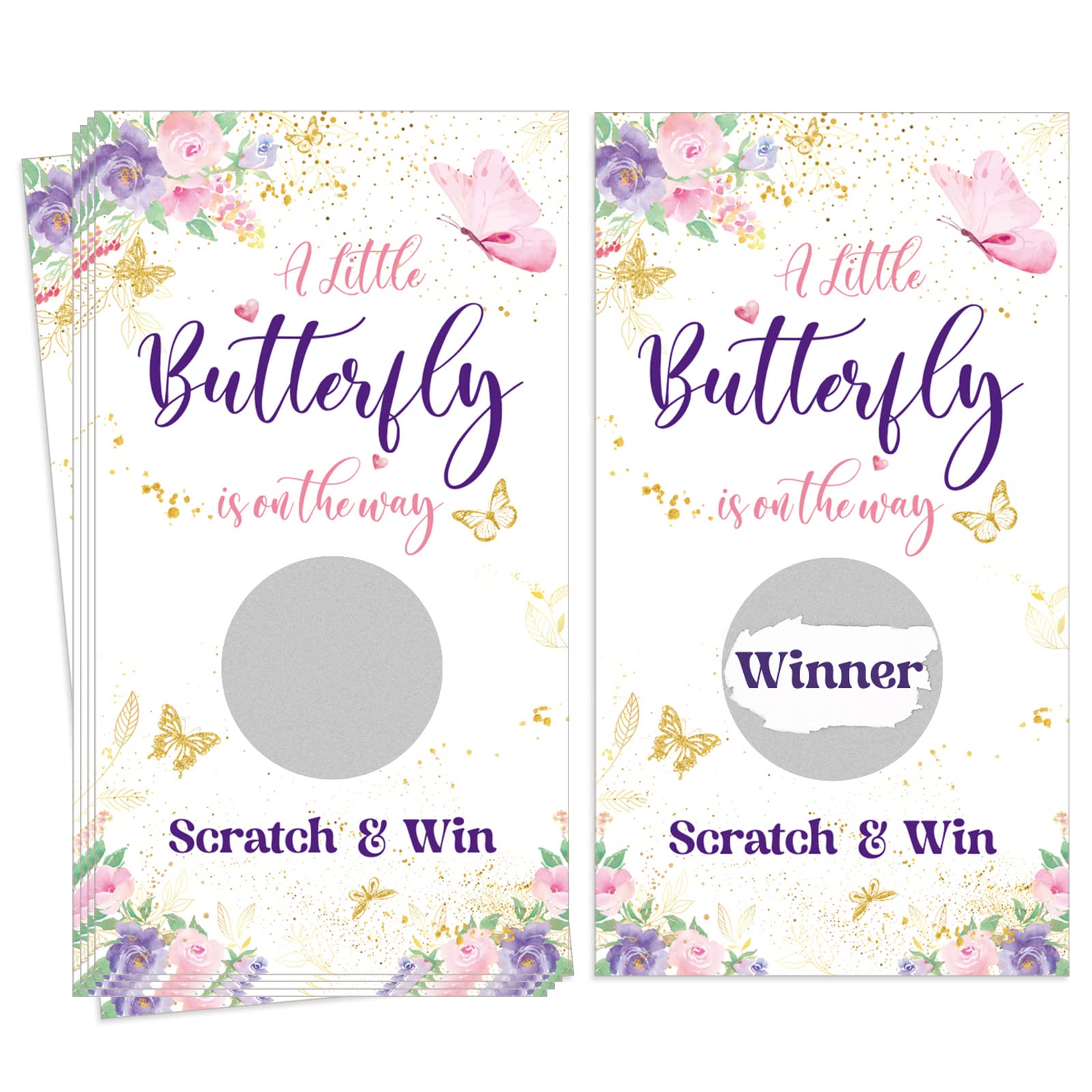 Photo 1 of Funtery 60 Pcs Butterfly Baby Shower Scratch off Games Butterfly Raffle Cards Ticket Baby Shower Decorations Scratch off Game Party Birthday Wedding Favors for Activity and Idea