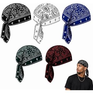 5 PCS Paisley Cooling Headscarf Cap Set, Stretchy Helmet Liner Bandana Cap, Breathable Sweat Wicking Head Wrap Hat, Lightweig