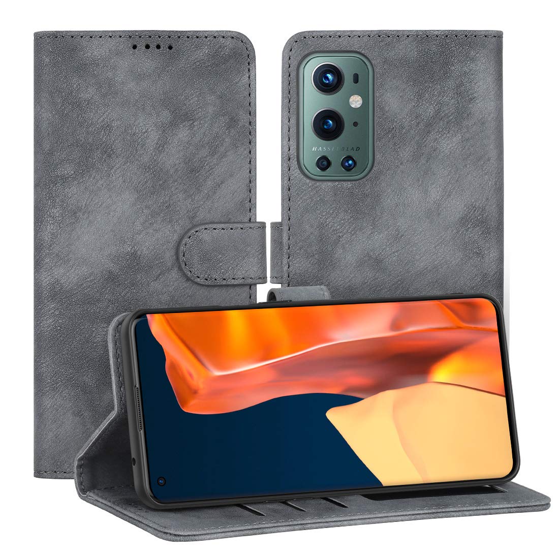 Eastcoo Wallet Case for Oneplus 9 Pro Flip Case Hybrid [PU Leather+TPU Bumper] [3 Card Slots] [Stand Function] [Magnetic Closure] Shockproof Protective Phone Case Cover (OnePlus 9 Pro, Gray)