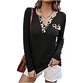 SHENHE Women's Leopard Cheetah Print Long Sleeve Tee Shirt Deep V Neck Ribbed Knit Tops