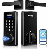 Philips Fingerprint Door Lock, WiFi Front Door Lock Set with Touchscreen | App Control, Up to 9-Month Battery, Auto Lock, Keyless Entry Door Lock with keypad, Alexa Google Voice Unlock