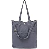 Jeelow 16 oz Washed Canvas Tote Shoulder Bags Purse Handbag For Men & Women Double Handles