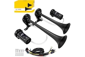 FARBIN Dual Trumpet Air Horn, Train Horn for Truck with 2 Air Compressors 12V 178dB, for Any 12V Pickups SUV Lorrys Trucks Boats (Black)