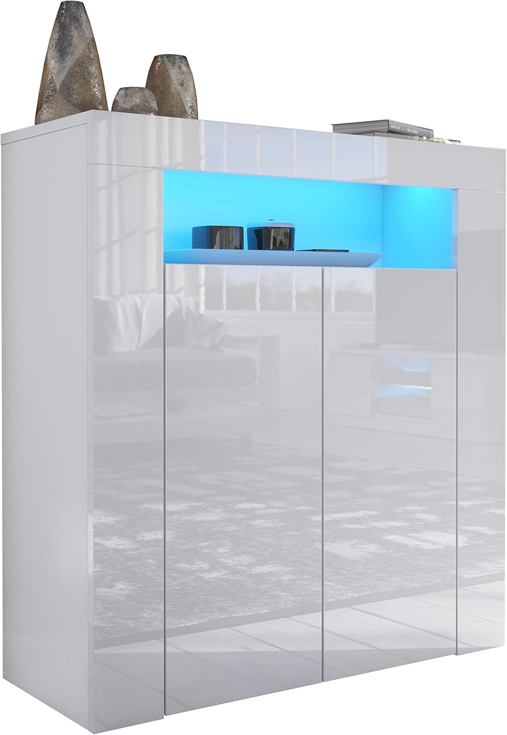 Furneo High Gloss & Matt White 2door Sideboard Cupboard Unit