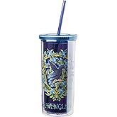 Silver Buffalo Harry Potter Ravenclaw Floral Crest Plastic Tall Cold Cup with Lid and Straw, 20 Ounces