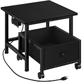 HOOBRO Mini Fridge Stand with Non-Woven Storage Basket and Power Outlet, Mini Fridge Cabinet with Wheels and Adjustable Feet, Mobile Fridge Shelf, for Home, Apartment, Dorm, Black BB355UBX01