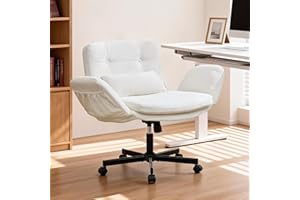 DRMBOOK Dual Layer Criss Cross Legged Chair, Comfy Rolling Office Desk Chair with Flip-Up Armrests & Wheels, Wide Swivel Vani