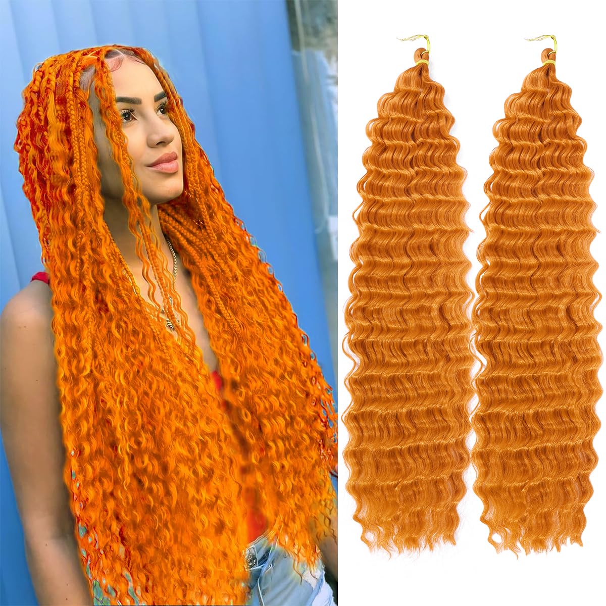 Ocean Wave Crochet Hair 24 Inch 2 Packs Deep Wave Curly Braiding Hair Extensions Synthetic Curly Crochet Hair For Black Women
