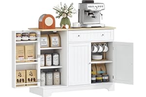 HOMCOM Modern Sideboard Buffet Cabinet with Storage, Coffee Bar Cabinet with Natural Wood Effect Top, Drawer, Adjustable Shel