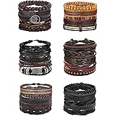 Florideco 30PCS Braided Leather Bracelets for Men Women Wrap Wood Beads Bracelet Woven Ethnic Tribal Rope Wristbands Bracelets Set Adjustable