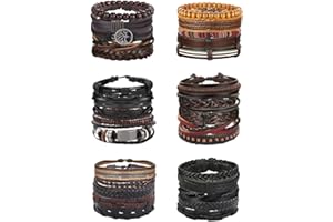 Florideco 30PCS Braided Leather Bracelets for Men Women Wrap Wood Beads Bracelet Woven Ethnic Tribal Rope Wristbands Bracelets Set Adjustable