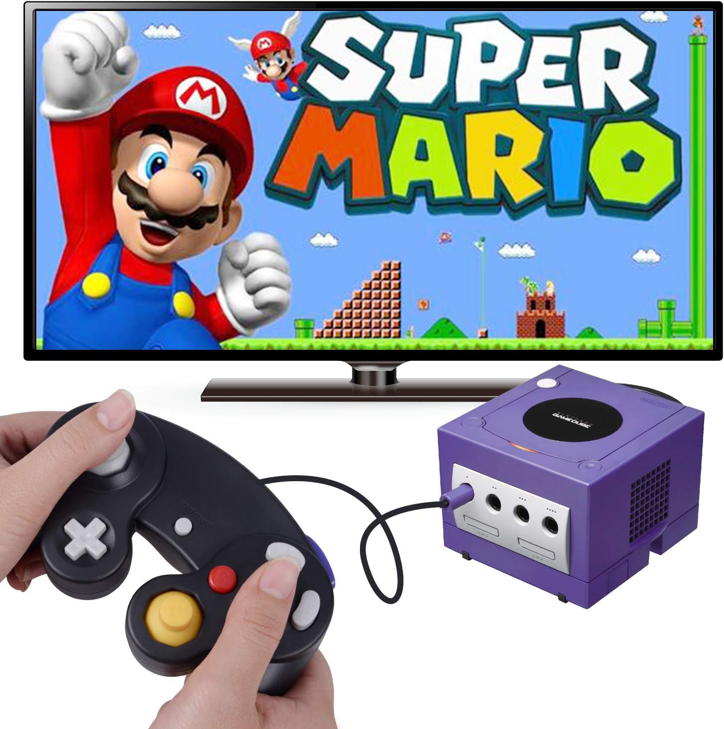 ONE250 2 Pack Classic Shock Joypad Wired Controller, Compatible with Wii NGC Gamecube Game Cube (Black & Black): Home Audio & Theater