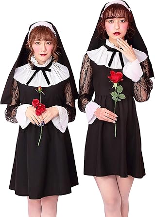 Amazon ドーリーシスター シスター 聖堂 ブラック 修道服 修道女 マリア様 ベール ワンピース フリーサイズ ブラック 黒 ベール かわいい セクシー コスプレ コスプレ衣装 コスチューム ハロウィン 文化祭 忘年会 仮装 イベント Halloween S Cs 6f540 コスプレ 仮装 通販