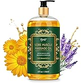 Pjordo Sore Muscle Massage Oil for Massage Therapy, 8 FL OZ Natural Body Massage Oil with Lavender Oil, Arnica & Chamomile Extract, Soothes Muscle and Joint for Professional & Home Use