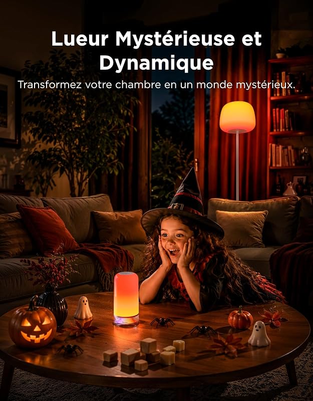 Lampe de Chevet LED RGBICWW, Lampe de Table Tactile Dimmable 500lm