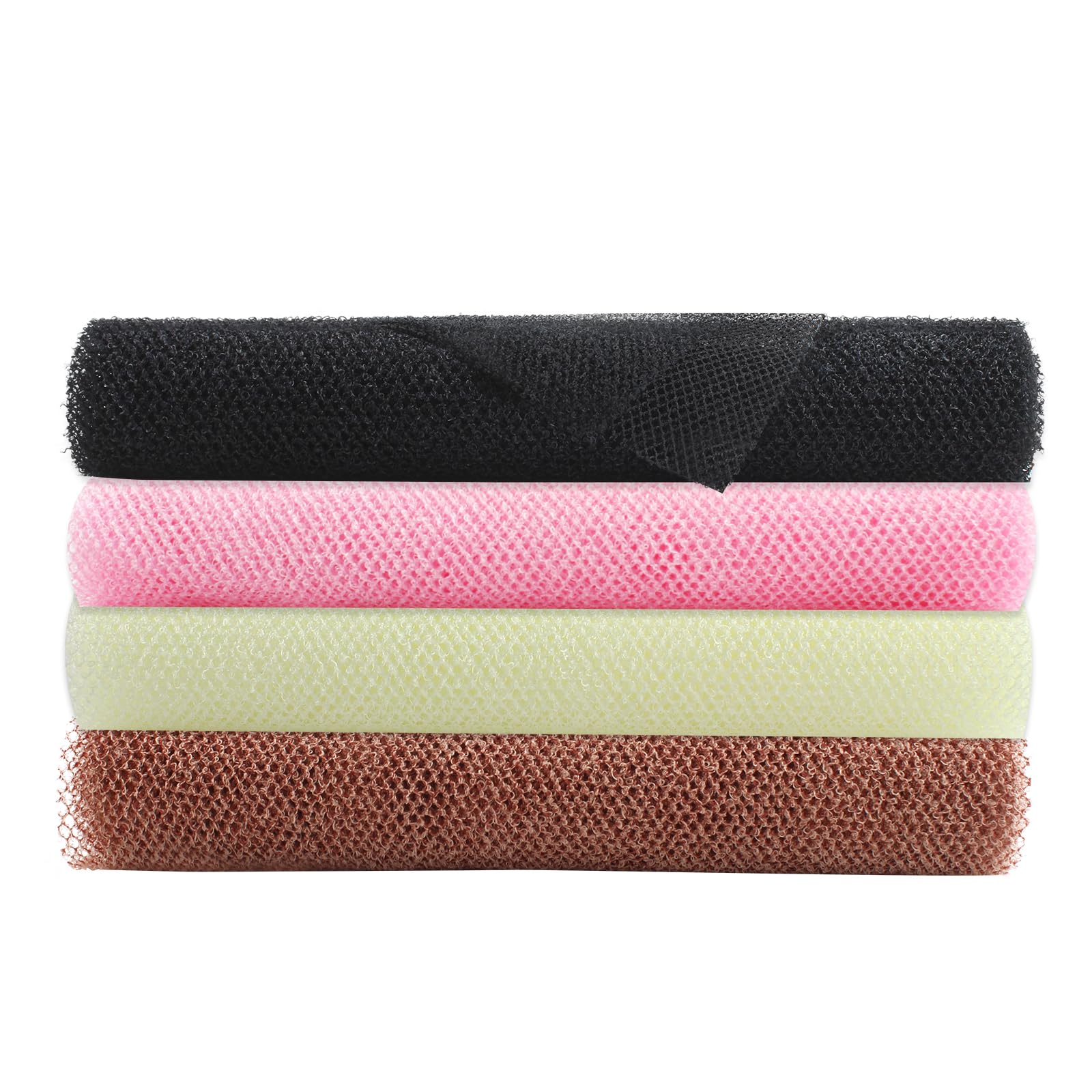 QOPAHI Enlarged African Net Sponge, 2 in 1 Body Shower Scrubber Nylon Back Scrubber Exfoliating Bath African Sponge Skin Smoother for Daily Use, 80×30cm(Black+Red+White+Brown)