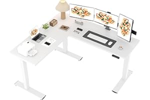 SANODESK L Shaped Standing Desk Adjustable Height, Electric Corner Standing Desk, 71 x 63 inch Sit Stand Computer Table with Splice Board, White