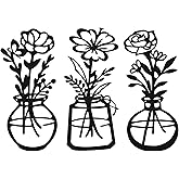 Metal Flower Wall Art 3 Pieces, Rustic Farmhouse Decor Wall Decor, Metal Wall Sculptures Hanging for Kitchen Bathroom Living Room (Black)