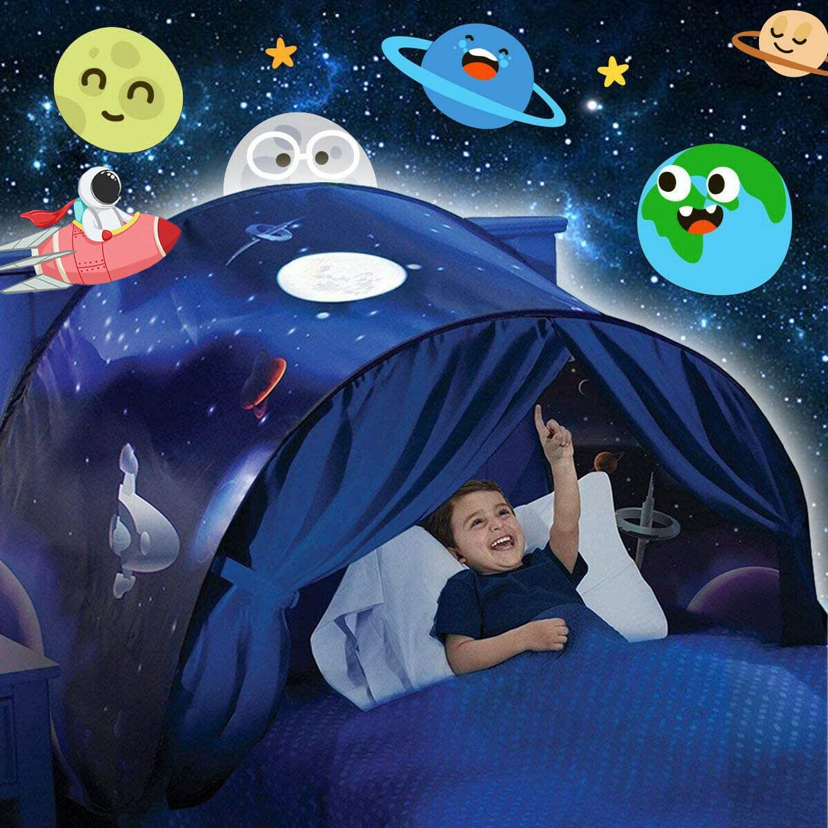 Nicebaby Kids Bed Tents for Boys Girls,Pop up Tent Over Bed Dream Bed Tent for Children, Foldable Bedroom Game Kids Single Sleep Tent for Birthday (Space) — image 1