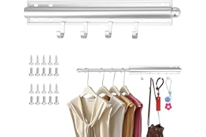 12" Valet Rod for Closet Pull Out, Heavy Duty Aluminum Alloy Valet Rod Slide Out, Retractable Hanging Bar with 4 Hooks - 22 L