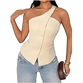 Floerns Women's One Shoulder Sleeveless Suit Vest Blazer Button Down Business Casual Waistcoat