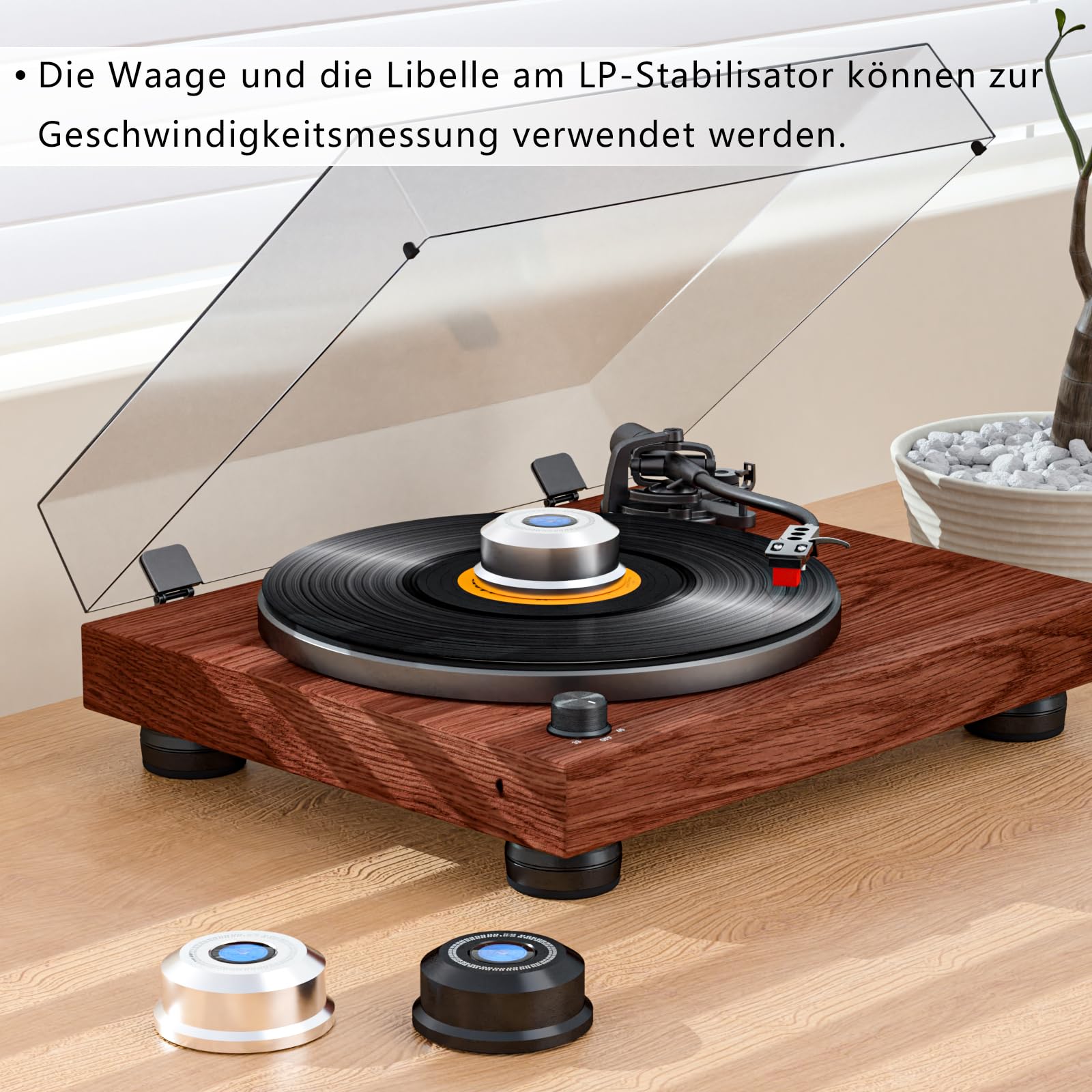 Monosaudio Schallplatte Gewicht 320G 60Hz Silber Vinyl Schallplatte Disc Stabilisator Plattenspieler Level Aluminium Vinyl Klemme Phono Gewicht LP Schallplatte Puck für Phonograph Plattenspieler 2