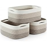 PandaEar 3-Pack Woven Storage Baskets for Organizing | Cotton Rope Bins with Handles | Decorative Shelf, Closet & Toy Organizer Baskets | 13×8.7×5.1in