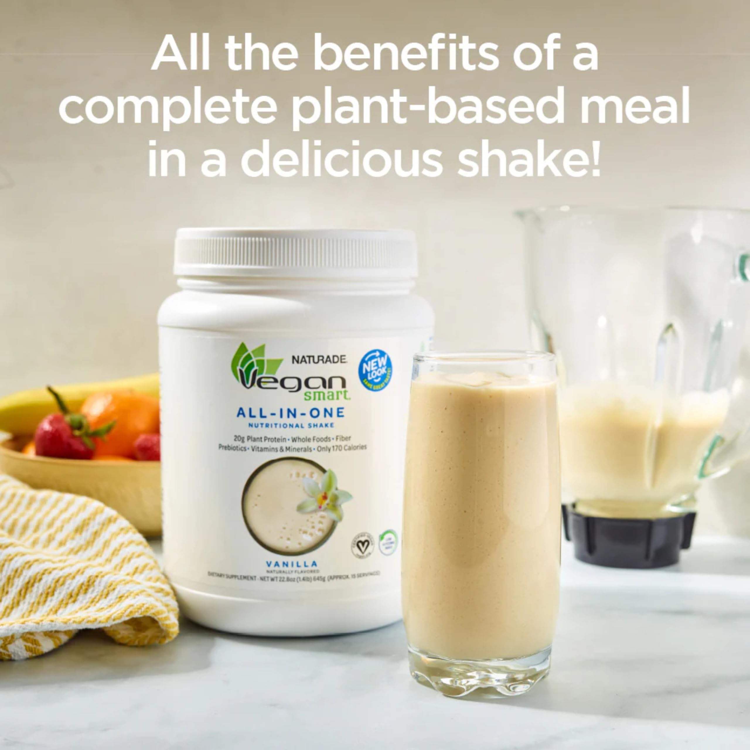 Vegansmart Naturade Plant Based Vegan Protein Powder - All-in-One Nutritional Shake Protein Blend - Gluten Free & Non-GMO - Vanilla (15 Servings)