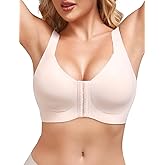 KeepMyself Front Closure Bra Wireless for Women, Supportive Everyday Comfort Bras, Wide Band & Adjustable Straps, Snug Fit for Large Bust, Post Surgery & Daily Use Nude 3XL