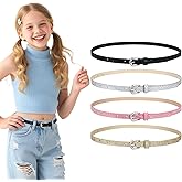 WERFORU Kids PU Leather Skinny Belt for Girls Boys Teen Child Thin Shiny Glitter Waist Belt for Jeans Dress