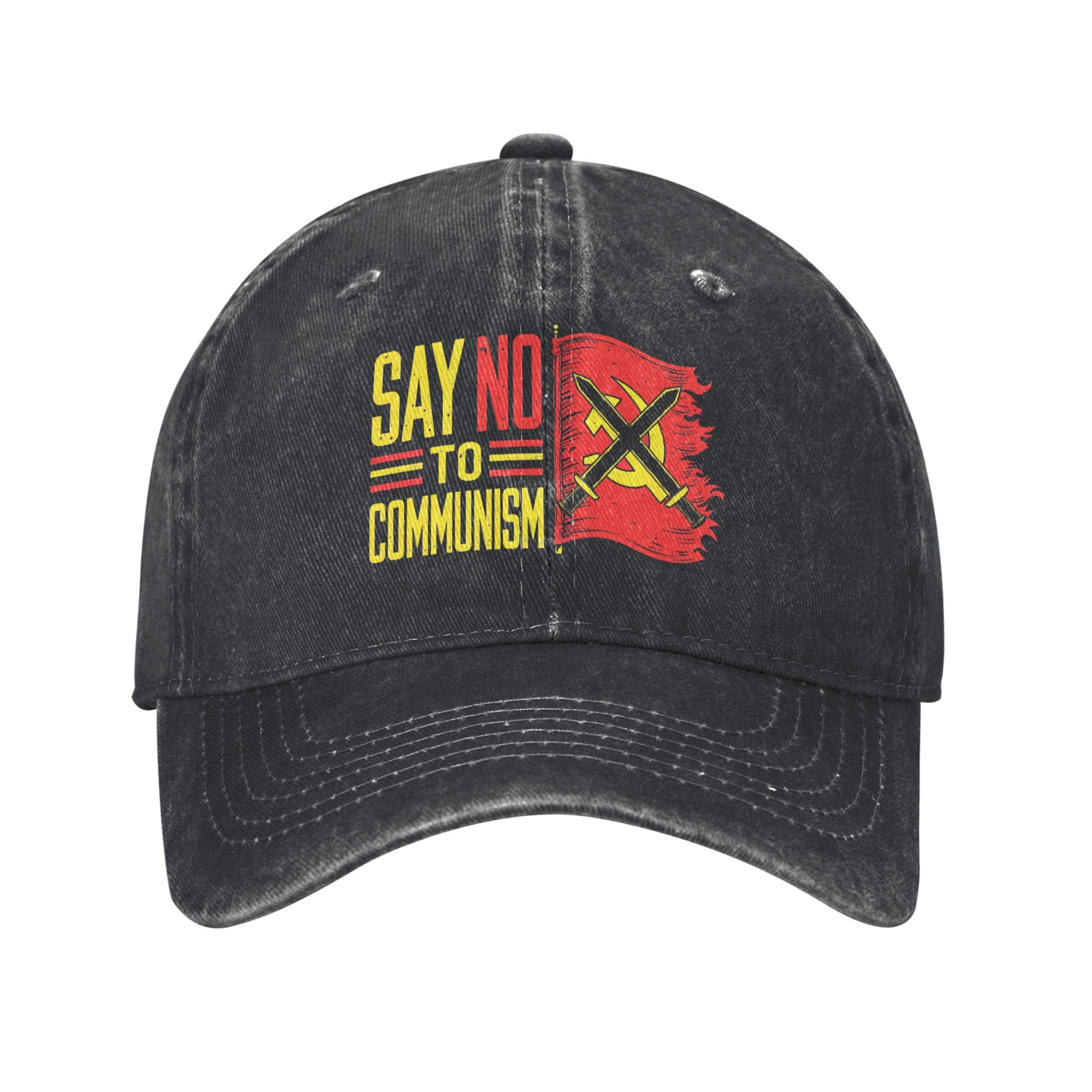 Di No al Comunismo Sombrero Político Anti Comunista Gorra de Béisbol de Mezclilla Retro Golf Papá Gorra para Correr Equipada - Negro
