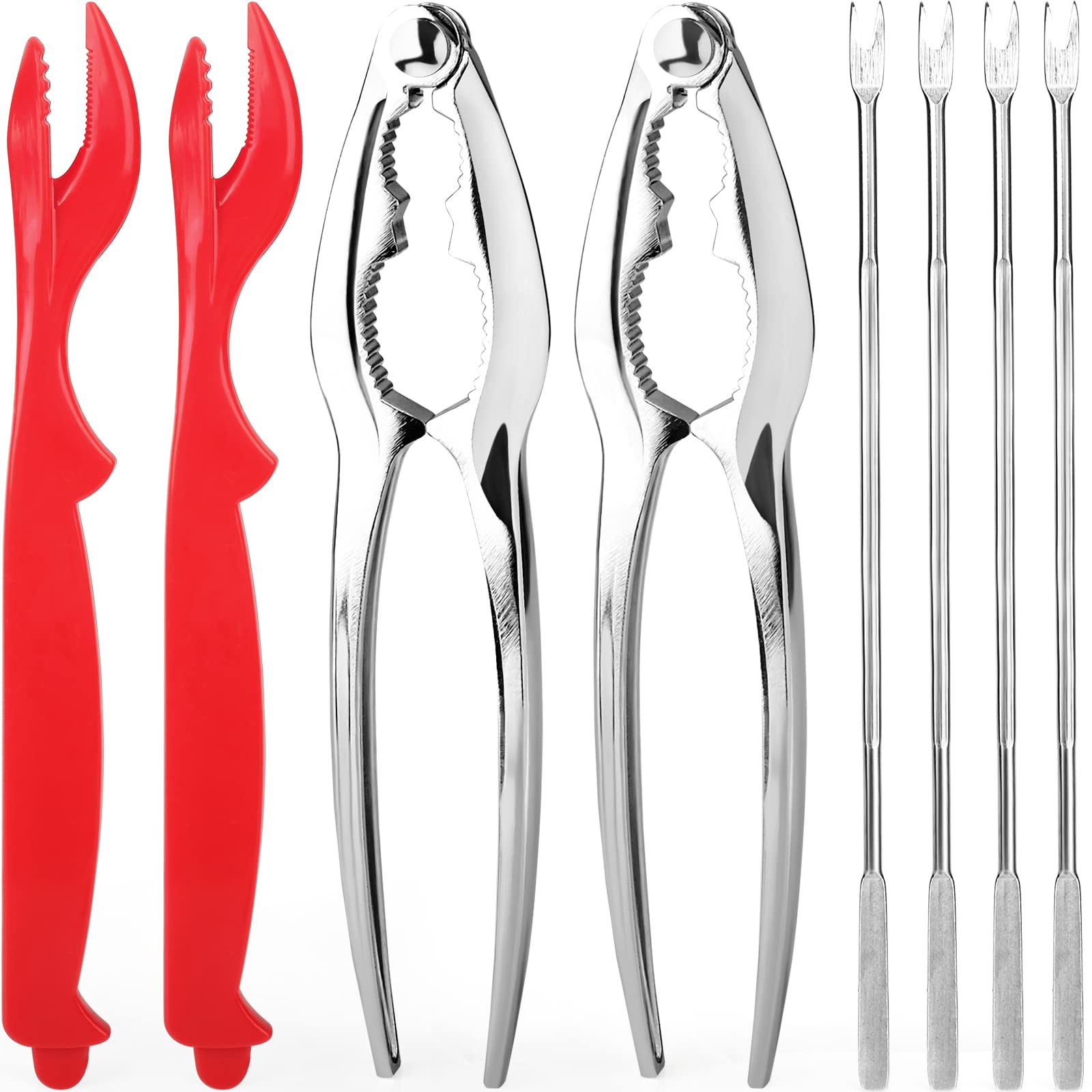Seafood Tools Set includes 2 Crab Crackers, 2 Lobster Crackers Shellers, 4 Crab Leg Forks/Picks - Nut Cracker Set