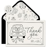 Whaline 50 Pack Wedding Thank You Cards Boxed Black The New Mr & Mrs Car Cake Thank You Greeting Note Cards with Envelope Sticker for Bridal Shower