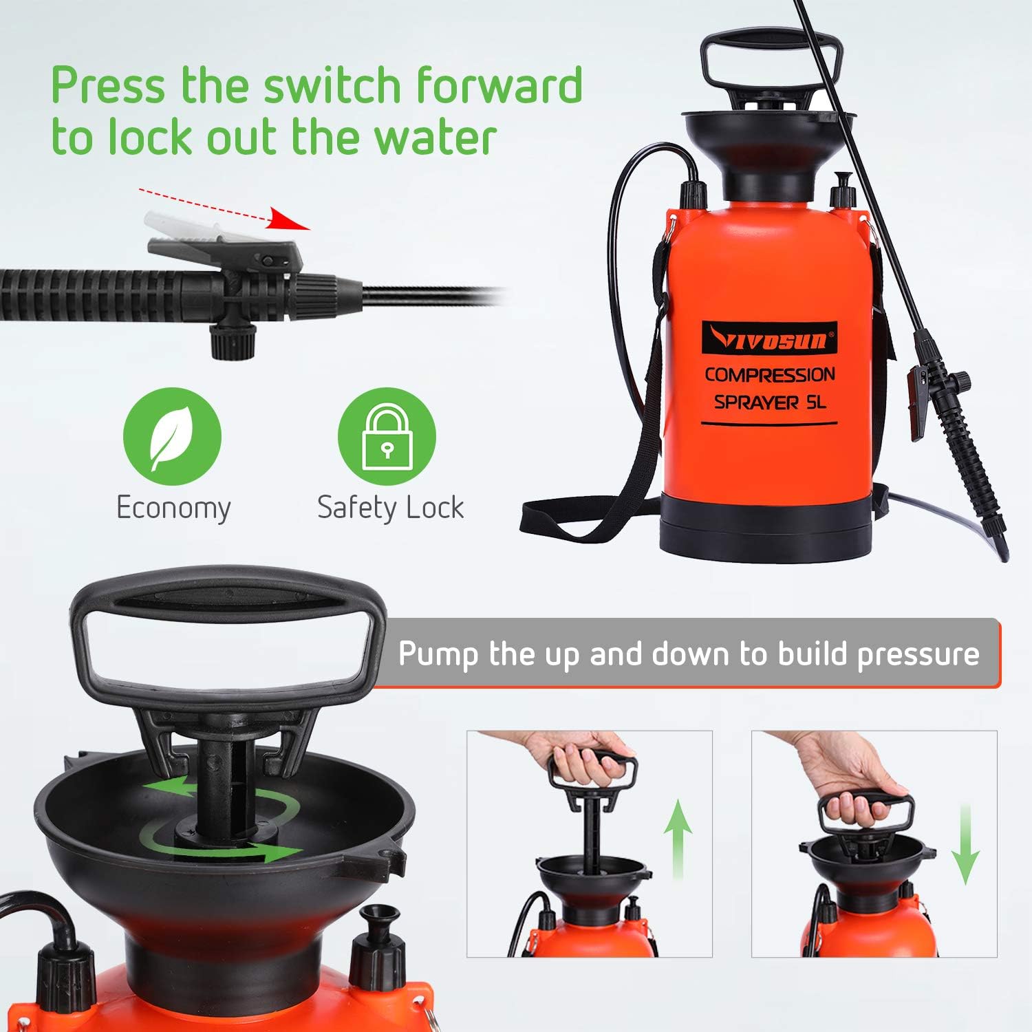 VIVOSUN 1.3 Gallon Lawn and Garden Pump Pressure Sprayer with Pressure Relief Valve, Adjustable Shoulder Strap: Garden & Outdoor