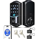 Veise VE027 WiFi Smart Lock Fingerprint Keyless Entry Deadbolt Matte Black | Built-in Wi-Fi, App Remote Control, Touchscreen Keypad, Fob, Code, Alexa Google Compatible, Front Door Auto Lock, Waterproof