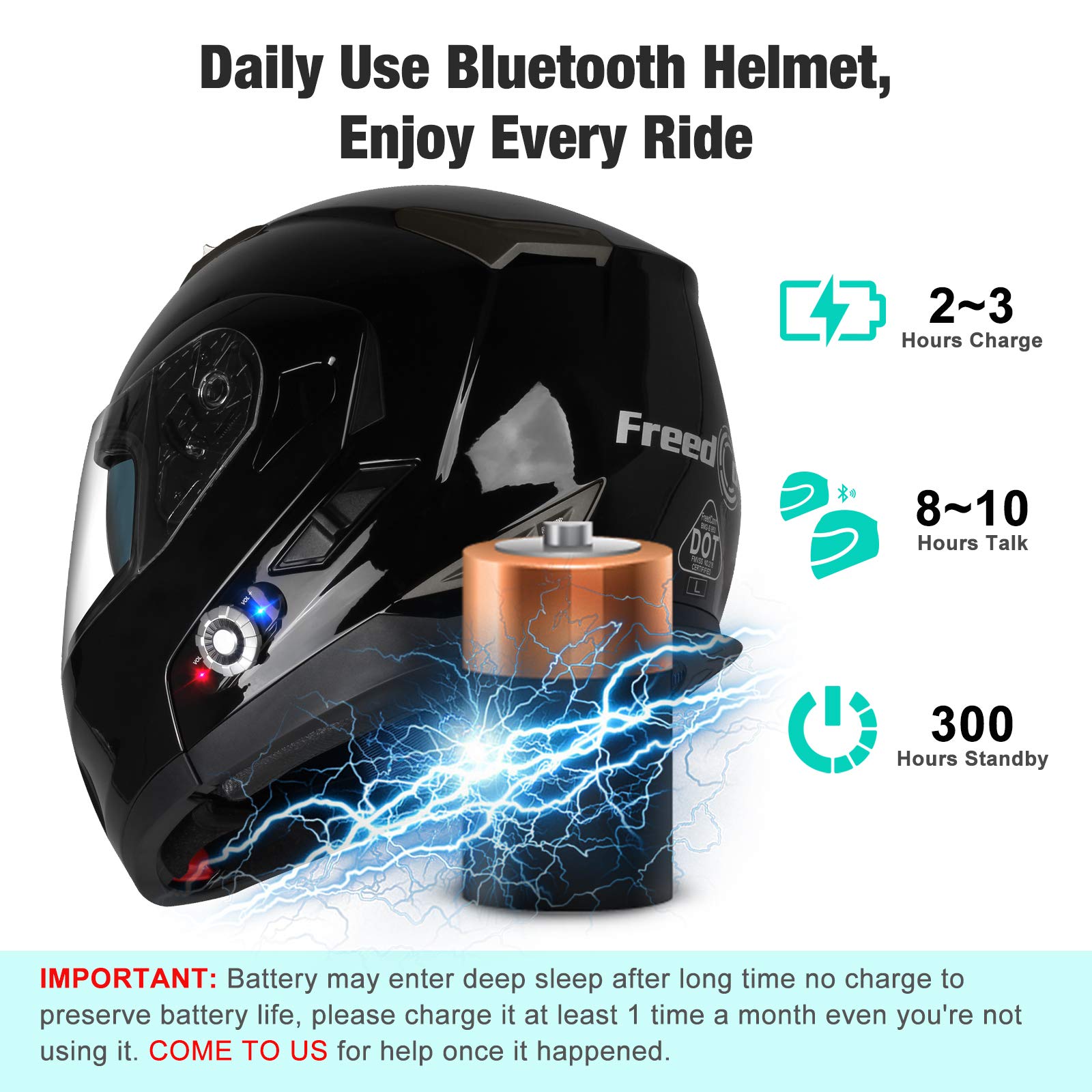 FreedConn BM2-S Bluetooth Motorcycle Helmet, Flip-Up Modular Motorbike Helmet, 500M Connectivity for 2-3 Riders, Voice Dial, Hands-Free Call, MP3, FM, DOT Certified ( X-Large, Gloss Black)