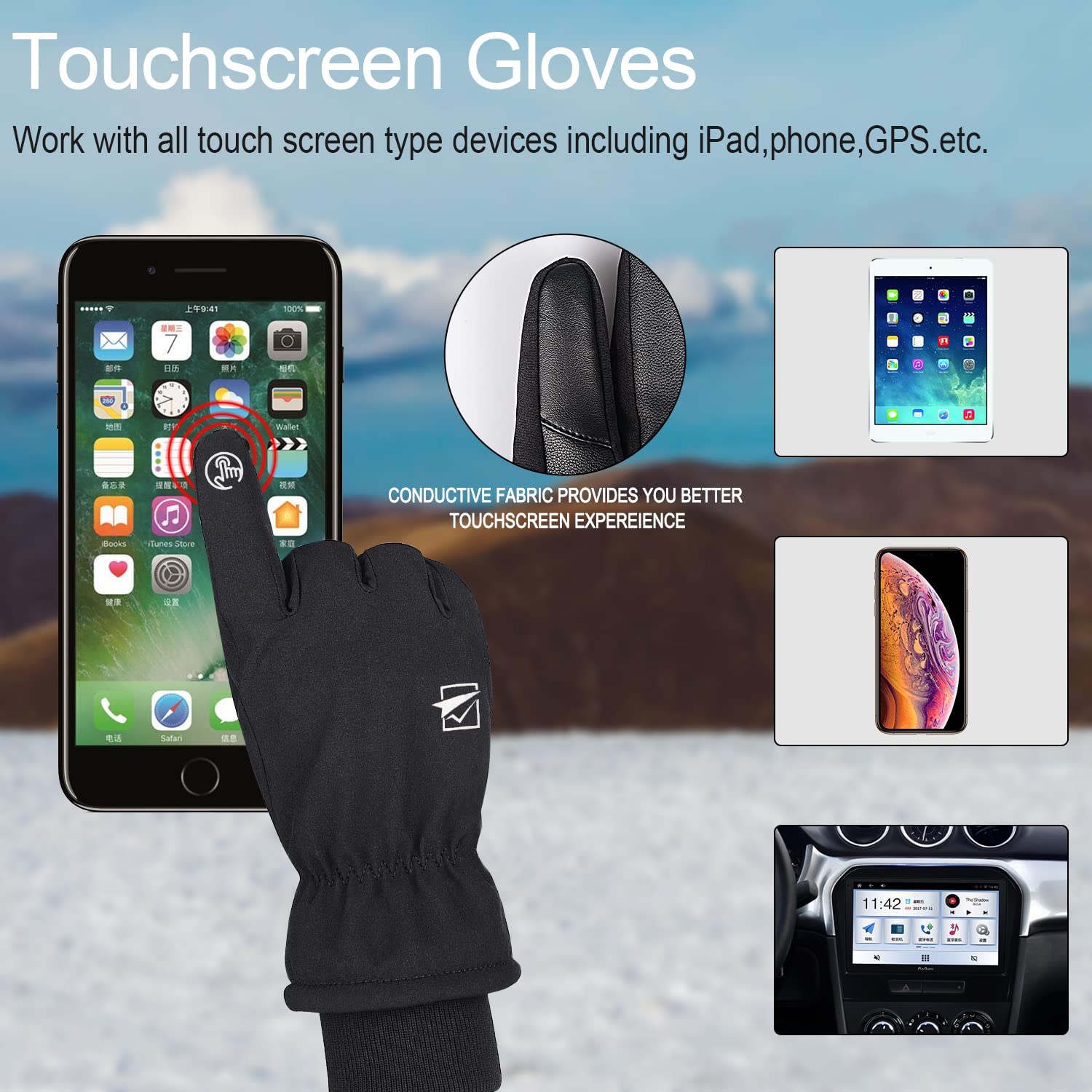 TOLEMI Winter Gloves, -20℉ Waterproof Ski Gloves 3M Thermal Gloves Touchscreen Gloves Snowboarding Insulated Gloves for Cycling Running Climbing Hiking Outdoor Sports(Black, M)